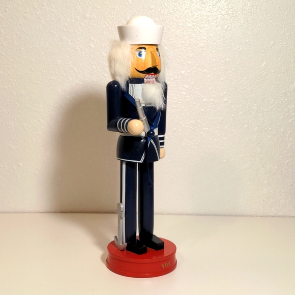 Nutcracker holiday Christmas gift wood U.S. Navy navy blue white military used - Picture 2 of 7